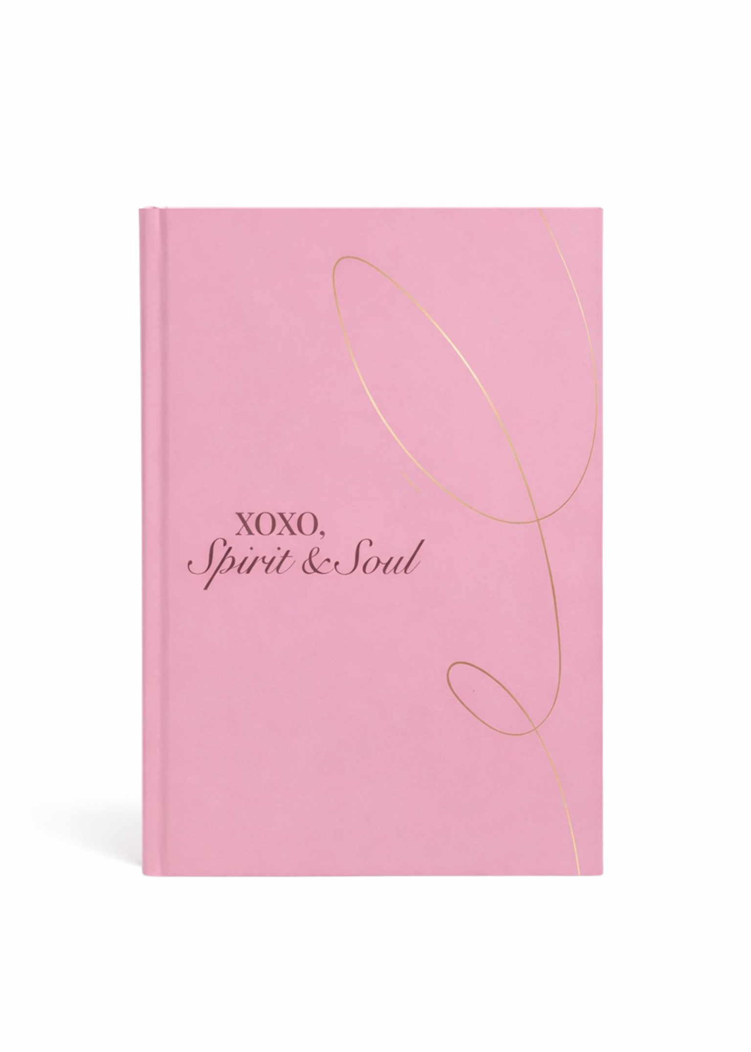 Pink faith journal with gold foil lettering XOXO Spirit and Soul on white background