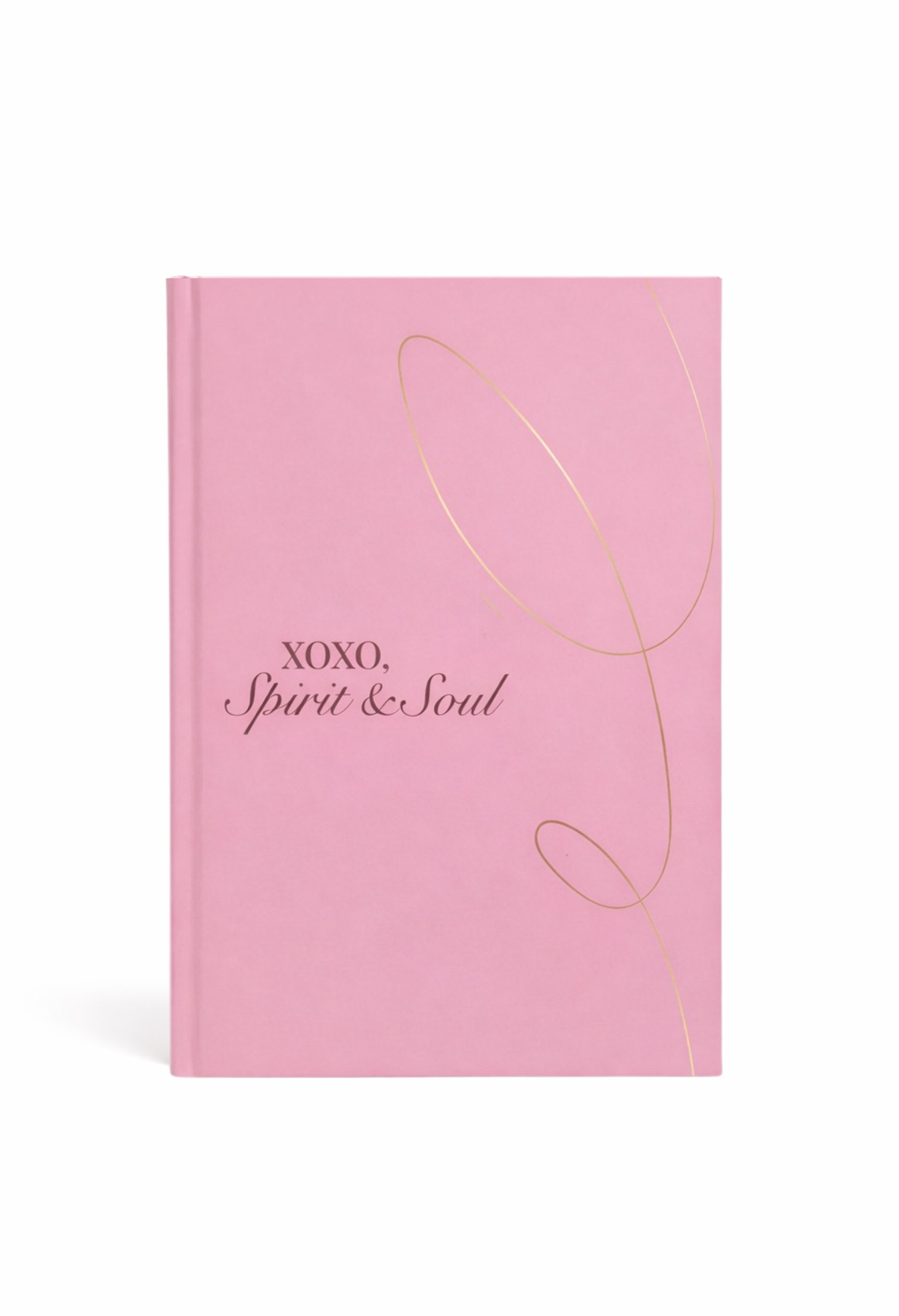 Pink faith journal with gold foil lettering XOXO Spirit and Soul on white background