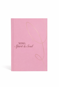 Pink faith journal with gold foil lettering XOXO Spirit and Soul on white background