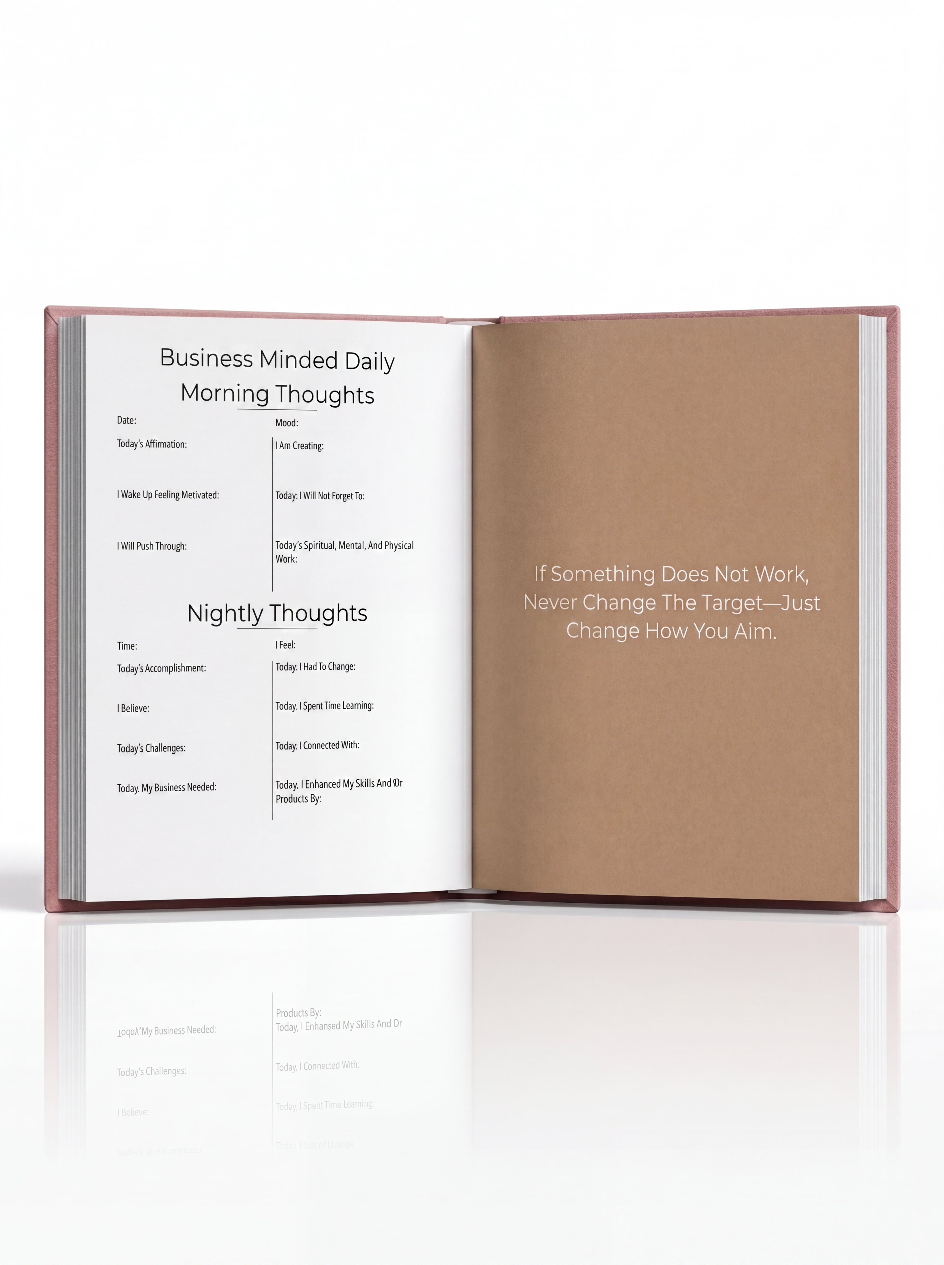 Guided daily journal for female entrepreneurs titled Business Minded