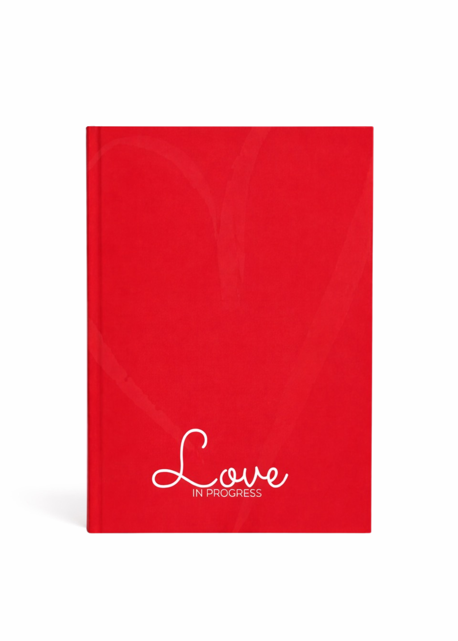 Couples guided journal titled Love In Progress on white background