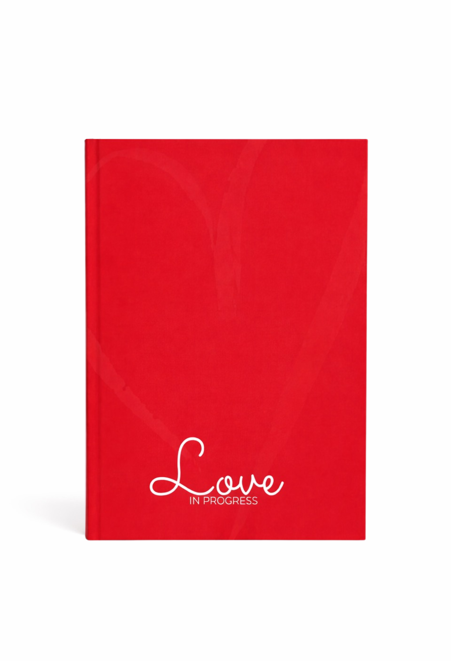 Couples guided journal titled Love In Progress on white background