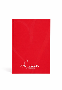 Couples guided journal titled Love In Progress on white background