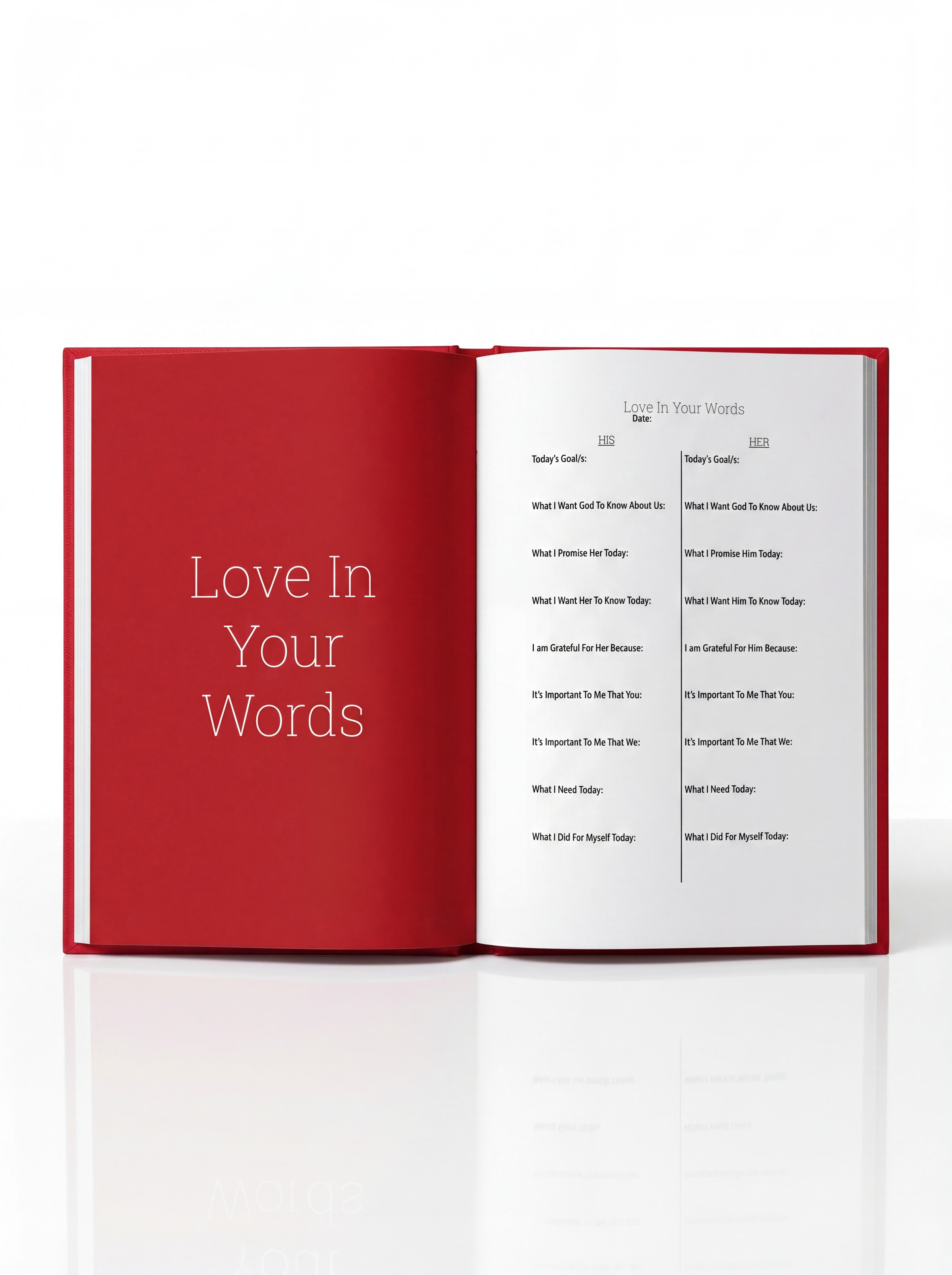 Daily guided writing journal for couples titled Love In Progress