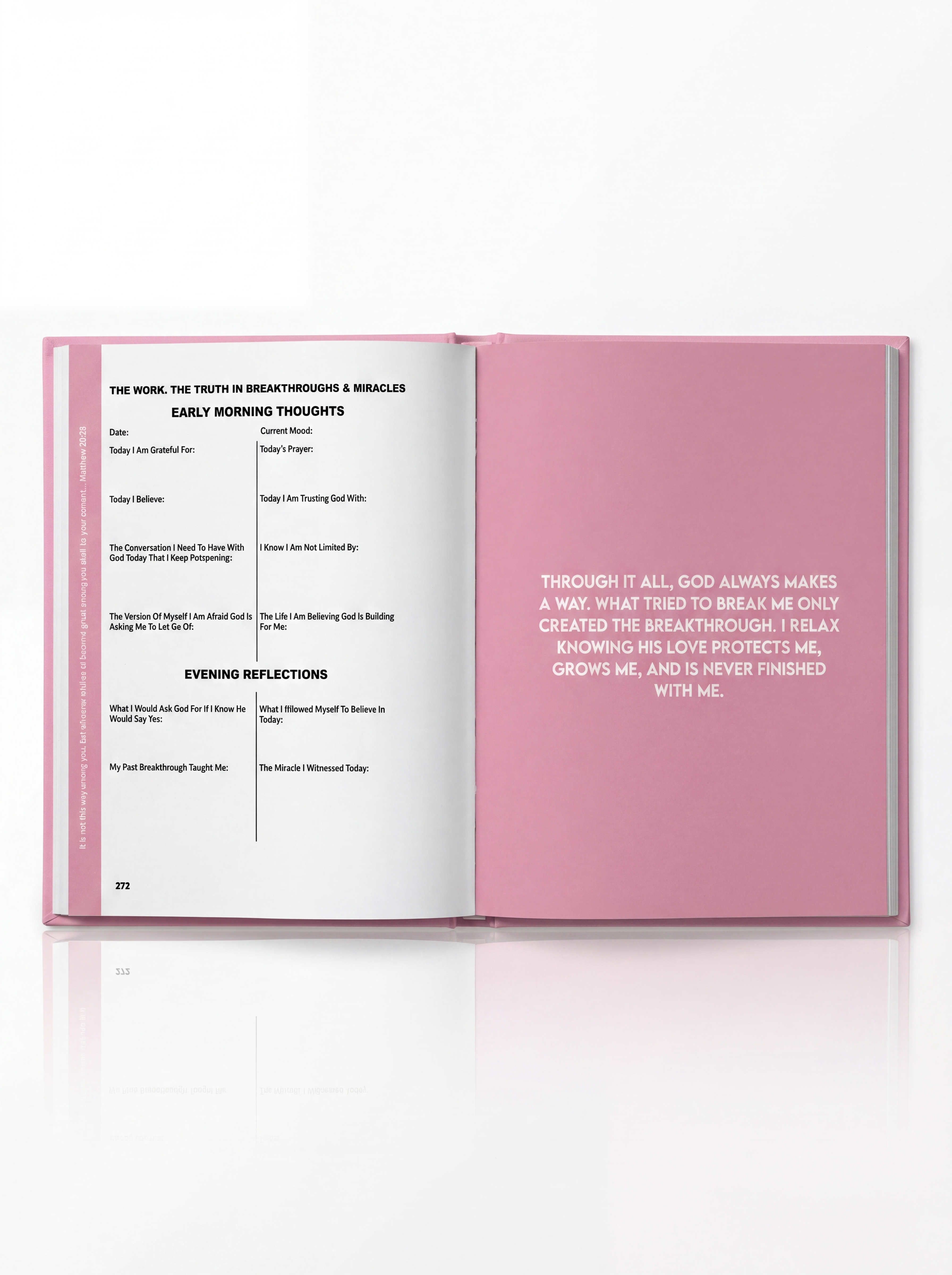 Pink Christian prayer journal for women with daily guided prompts