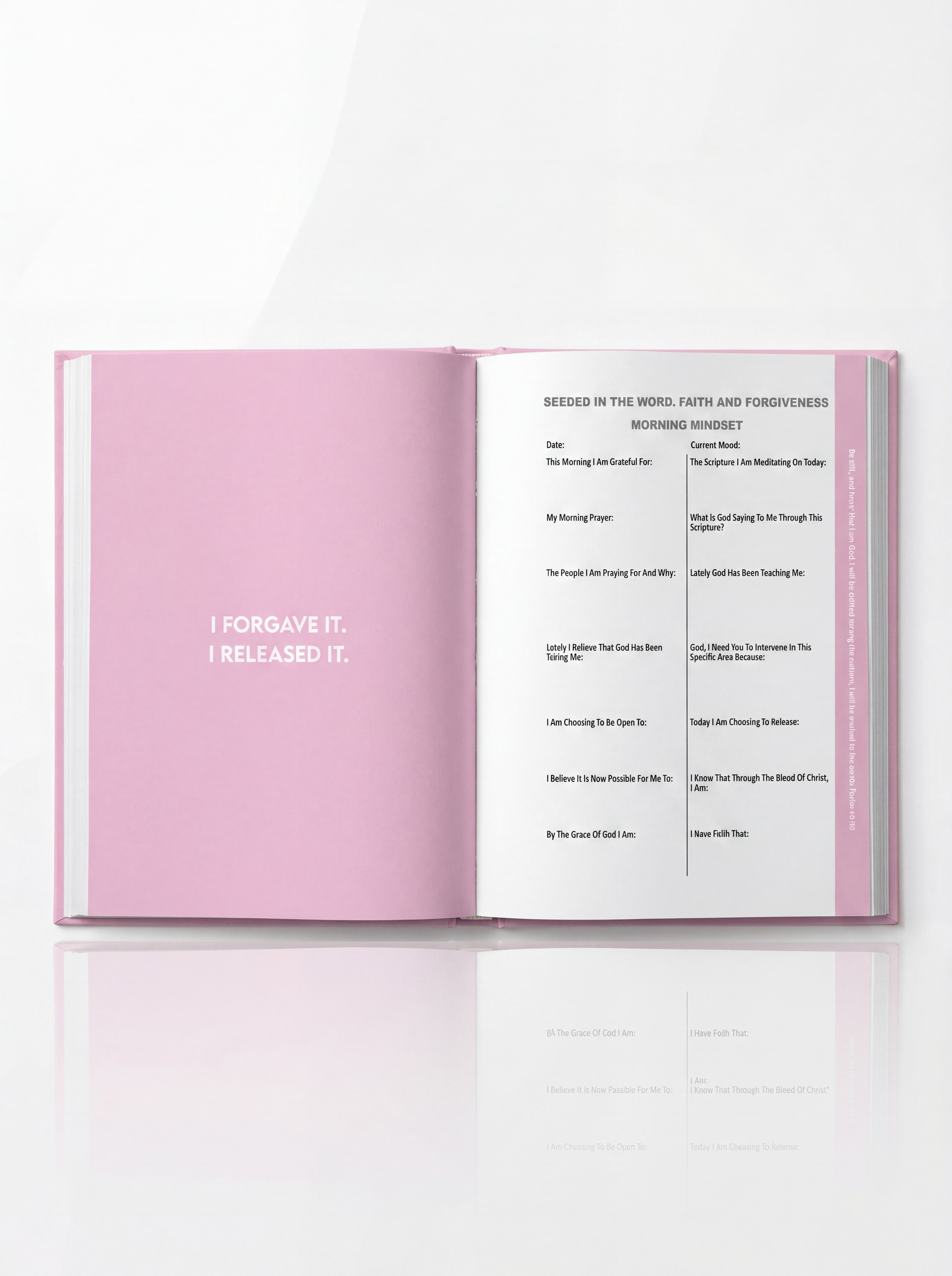 Pink guided spiritual growth journal with gold abstract design